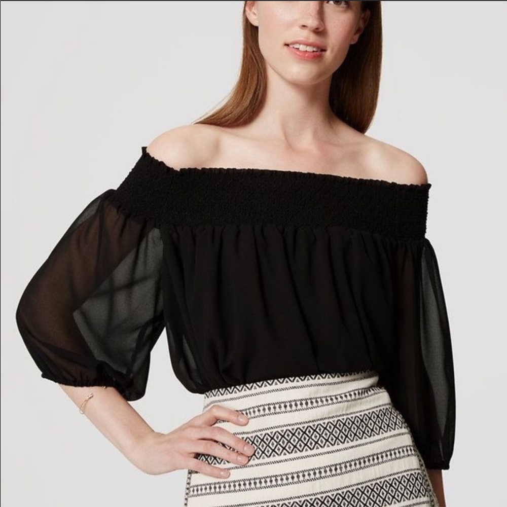 Loft Smocked Off the Shoulder Peasant Top